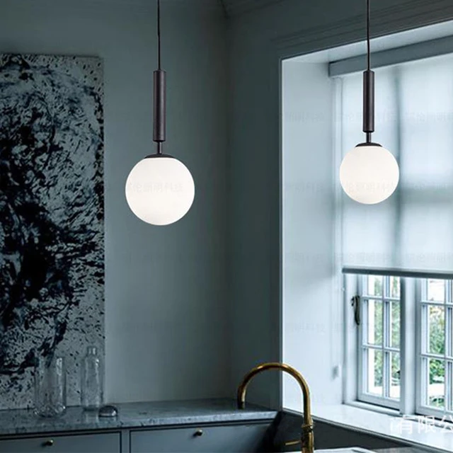 Round Glass White Bubble Pendant Lights Dinning Room Living Bedroom Brass Nordic Contemporary Chandiliers