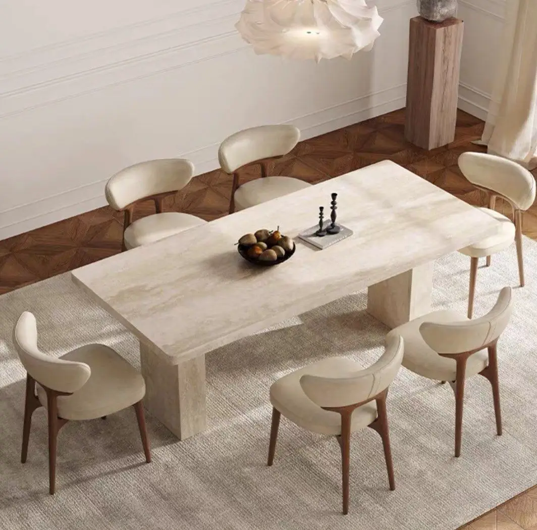 Мраморная мебель ваби Саби стиль бетонная текстура травертин квадратный стол высокого класса обеденный