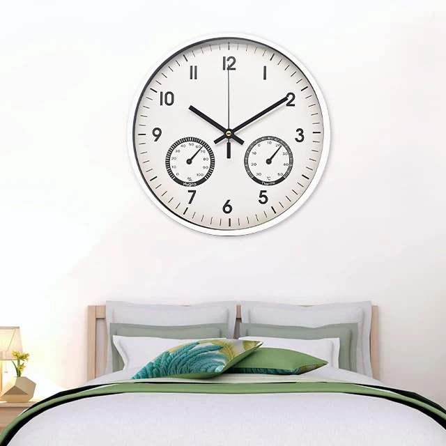 Custom 30cm Modern Wall Hanging Round Plastic Temperature Humidity Decorative Silent Non-Ticking Quartz Digital Clock