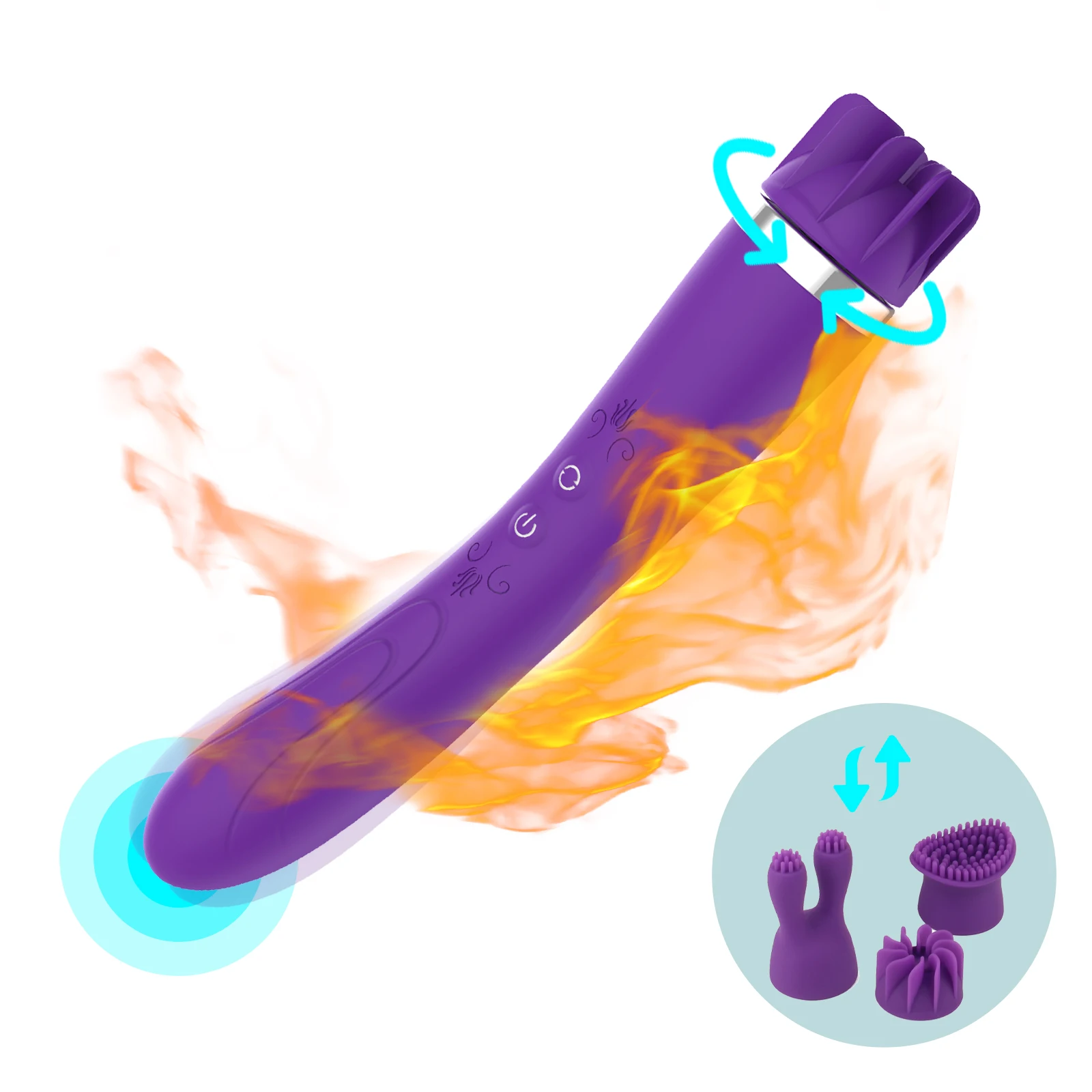 Terchangeable head cover Heating Rotation Thrusting g spot vibrator wand massager vagina dildo vibrator for women