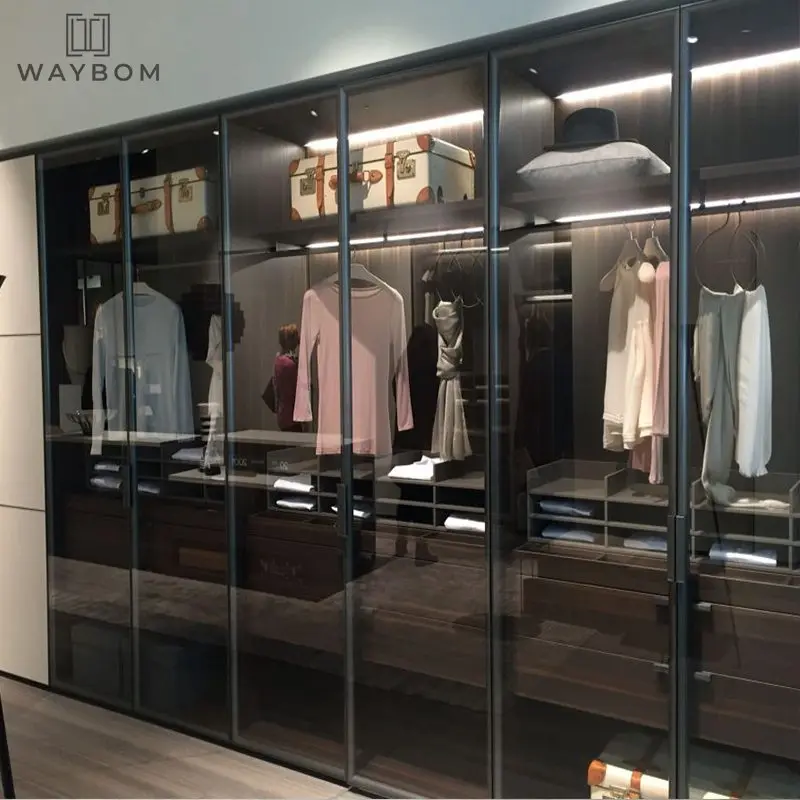 New Design aluminum glass Armoire Dressing Room aluminium wooden Clothes Closet system Wardrobe