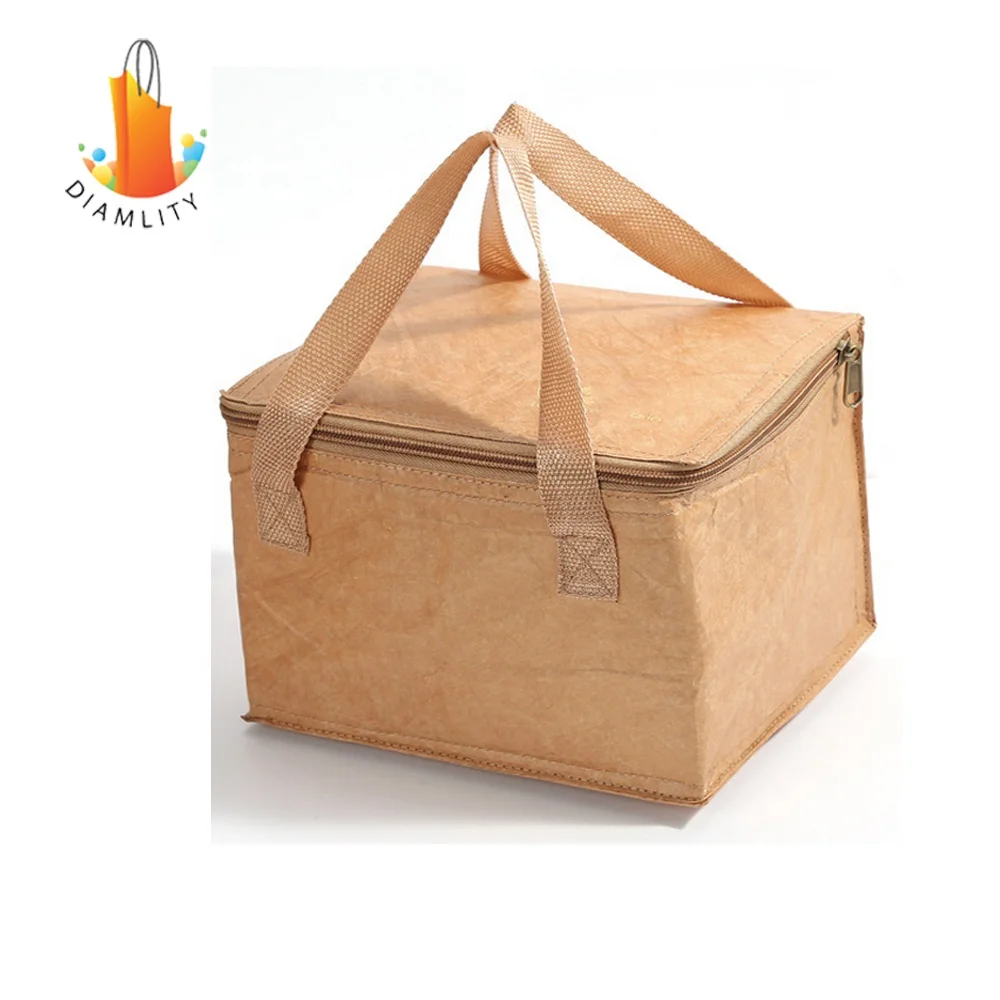 Reusable washable brown tyvek thermal insulated lunch paper cooler bag