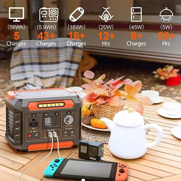 300W 260Wh Lithium Battery Portable Power Station with Wireless Charging and Cigarette Lighter for Camping and Road Trips