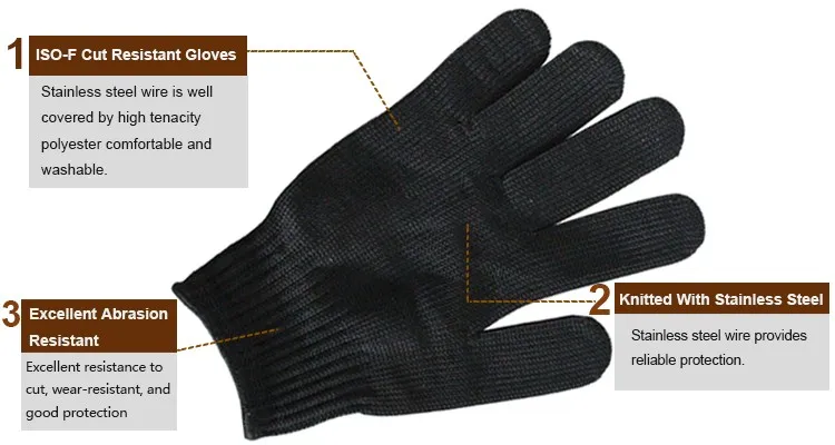 Level 4 316L Stainless Wire Cut Resistant Safety Work Gloves Anti Cutting with Strength Polyester Liner For Safety Work