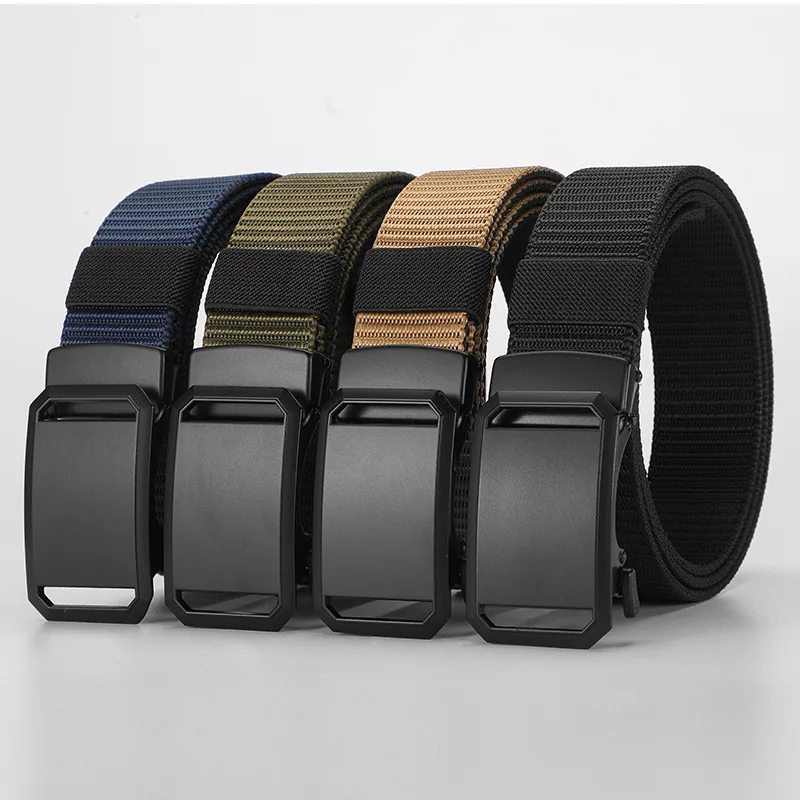 Custom Adjustable Mens Elastic Fabric Belt Jeans Polyester Belts Automatic Buckle Outdoor Nylon Fabric Belts