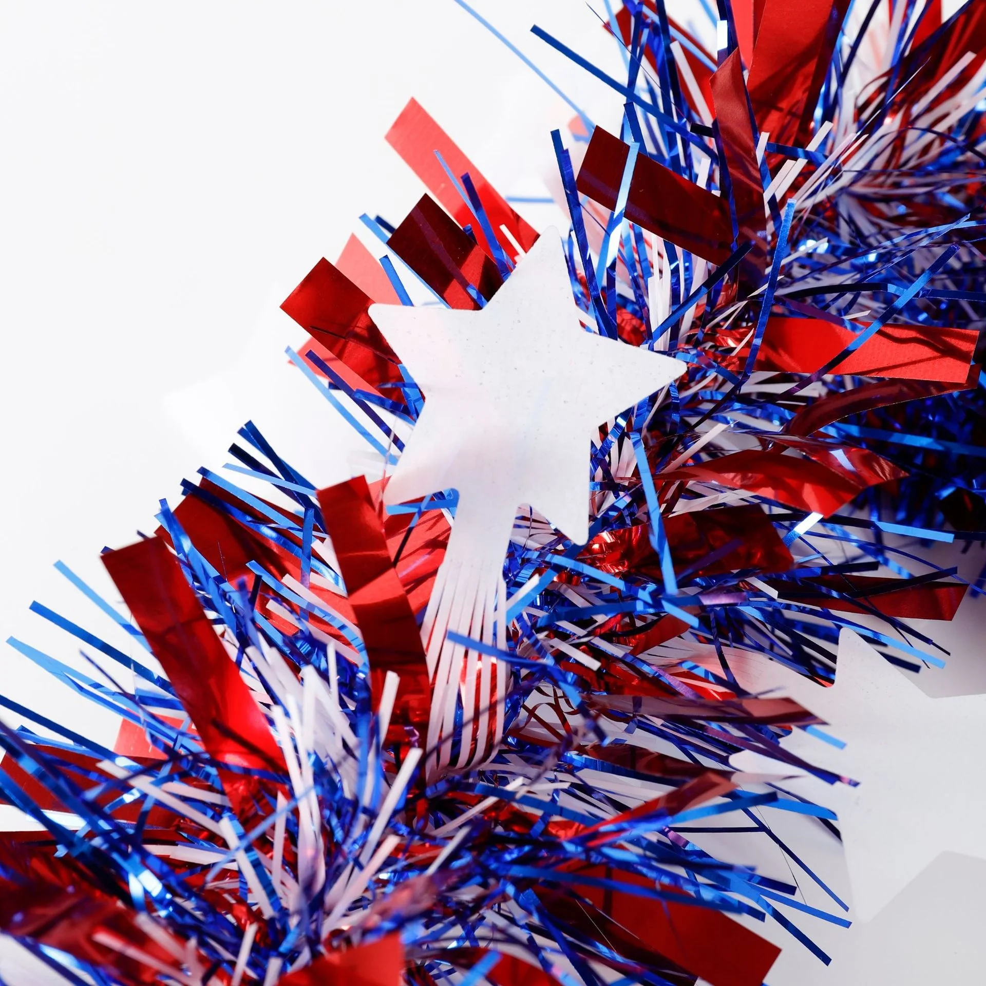 Independence Day Hanging Decor Red White Blue Memorial Day Garland 4th of July Tinsel Garland Metallic Tree Garland