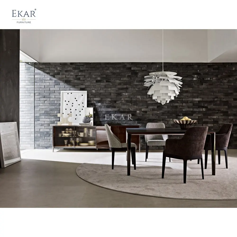 Modern Gold Inlay Dining Table with High Gloss Solid Steel Black Base for Home or Office Furniture