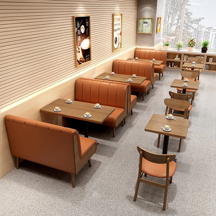 Wholesale Light Luxury Restaurant Furniture Sets Cafe Leather Wood Dining Chair And Table Set Coffee Shop Wooden Booth Seating