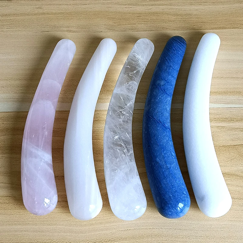 Оптовая продажа, натуральный черный обсидиан, белый нефрит, небольшой изогнутый камень, Кристальный кварцевый массажер, палочки Yoni
