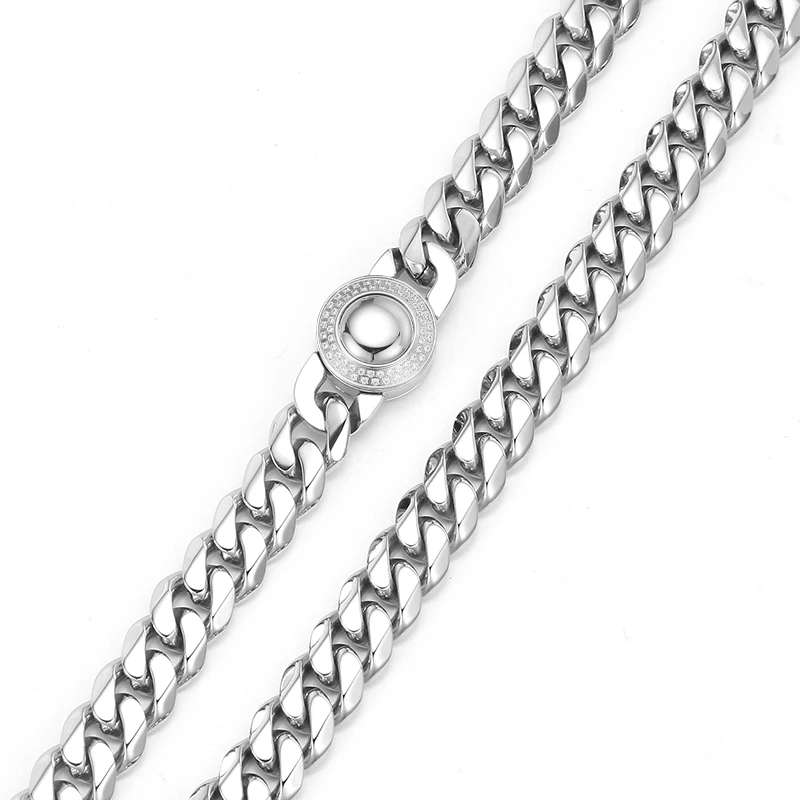 Miami Cuban Chain Bracelet Jewelry Stainless steel Icy Diamond CZ Clasp cuban link Necklace Jewelry