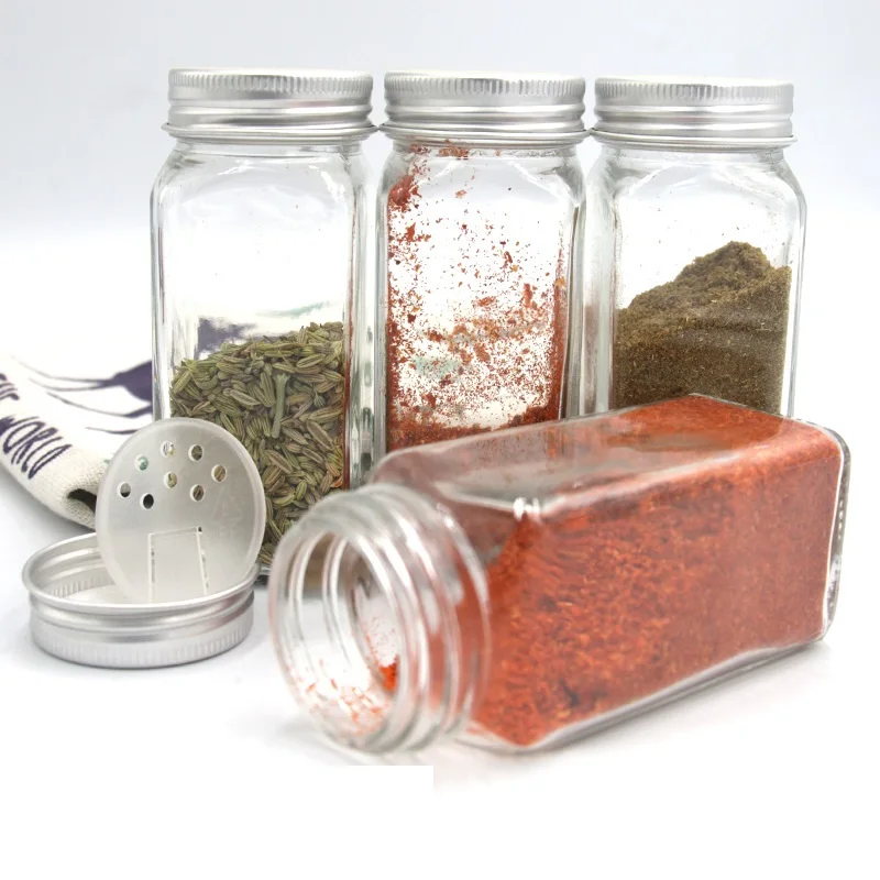 online hot sale Empty Square Pepper Glass Bottle 4oz 120ml Packaging Rectangle Spice Seasoning Jar With Shaker Screw Lid