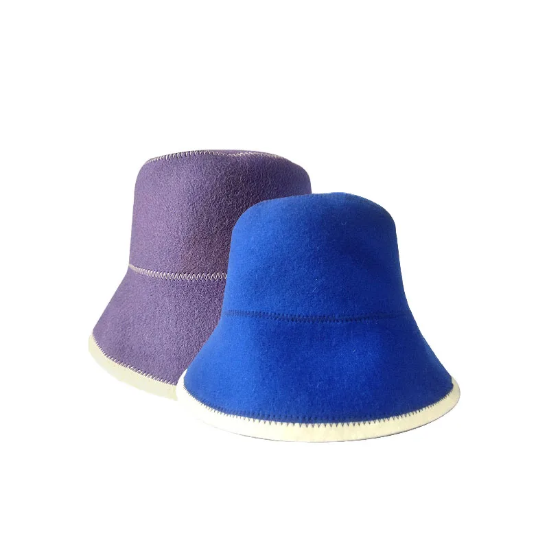 Colorful Russian 100% Wool Felt Red Blue Purple Custom Logo Thickened Heatproof Sweat Bucket Sauna Hat Cap for Steam Room