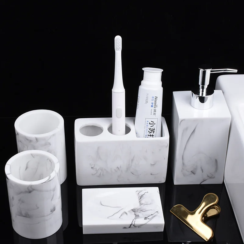 Modern Style Black Marble Resin Bathroom Accessories Set for Hotel Home Bathroom