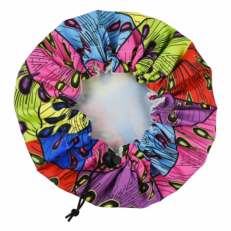 New Double Layers Satin EVA Wholesale Custom Bathing Reusable Bath Cap Long Hair Shower Caps Waterproof Hair Cap