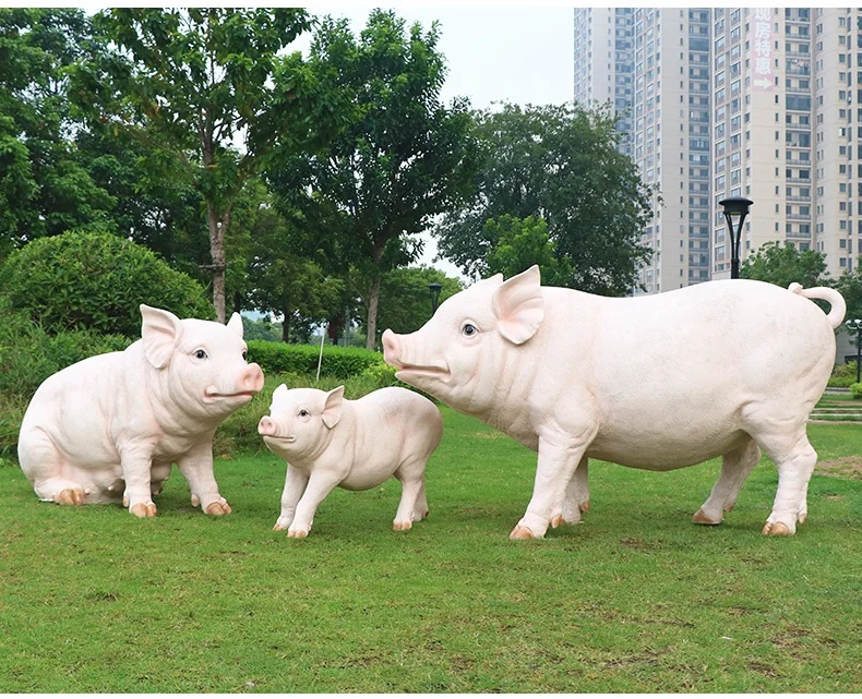 Customize Pig Fiberglass Statue Sculpture Outdoor Life Size Fiberglass Wild Boar Animal Sculpture for Outdoor Garden Decoration