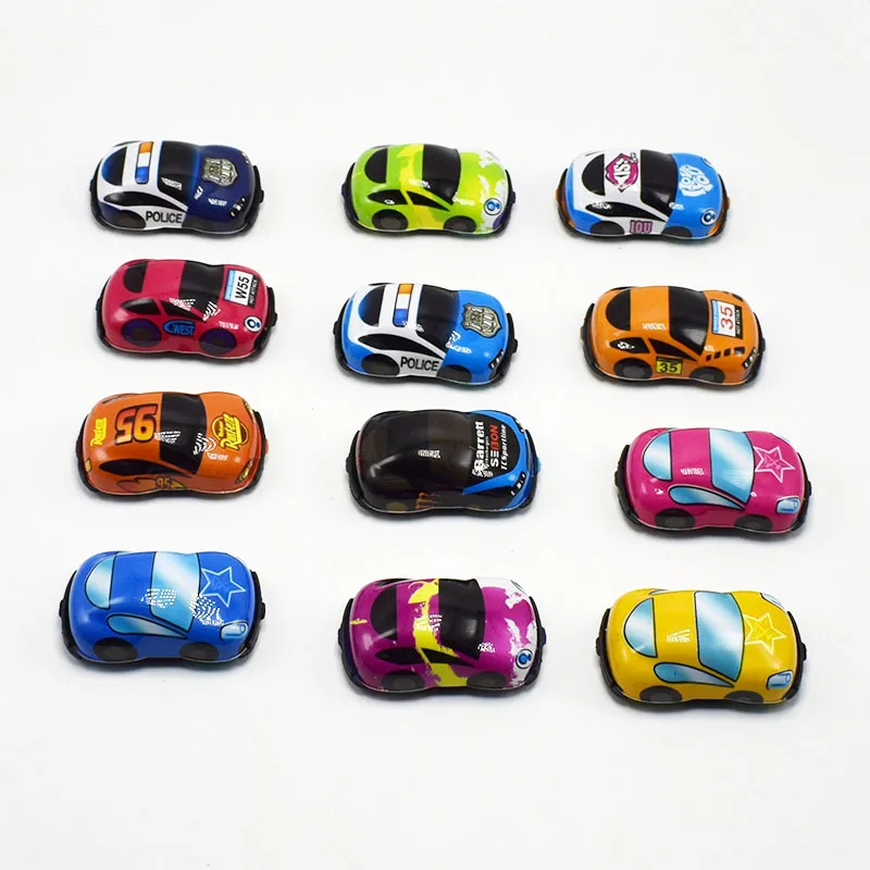 Popular Cartoon PVC Pull Back Car Toys Capsule Different Cheap Plastic Small Kids Toys Matte Color Mini Pull Back Car