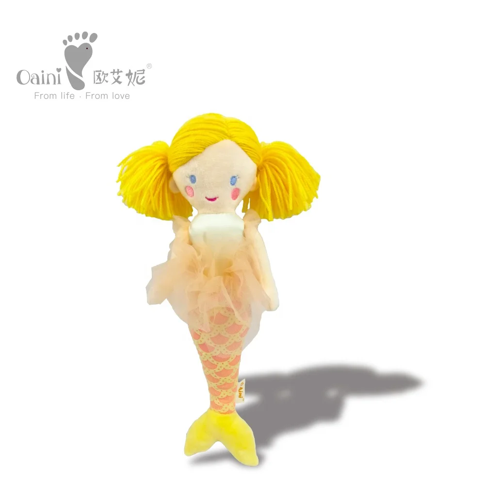 ODM OEM Wholesale Cartoon Plush Animal Toys Beautiful Cute Soft Yellow Hair Stuffed Mermaid Toys