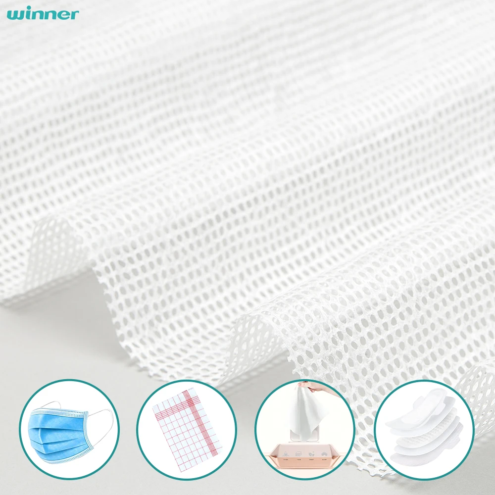 Winner Cotton Spunlace Nonwoven Fabric Rolls Natural Super Soft Natural Cotton Fabric 30-200gsm 5.5-200cm for Sanitary Napkin