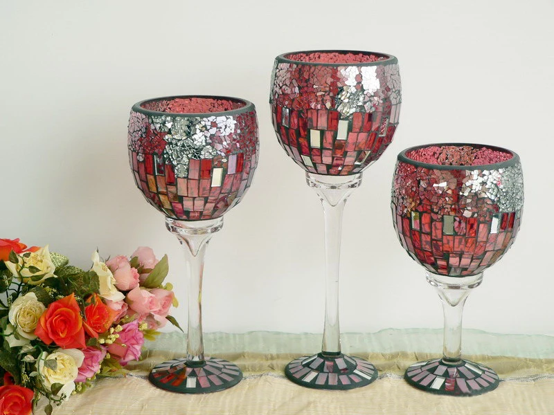 Pretty Dark Green Glass Mosaic Candelabra,Candlestick, Goblet