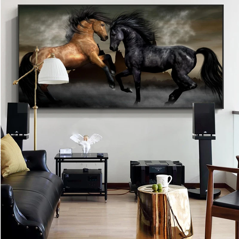 Modern Animals Posters and Prints Wall Art Canvas Painting Two Horses Dancing Pictures for Living Room Decor