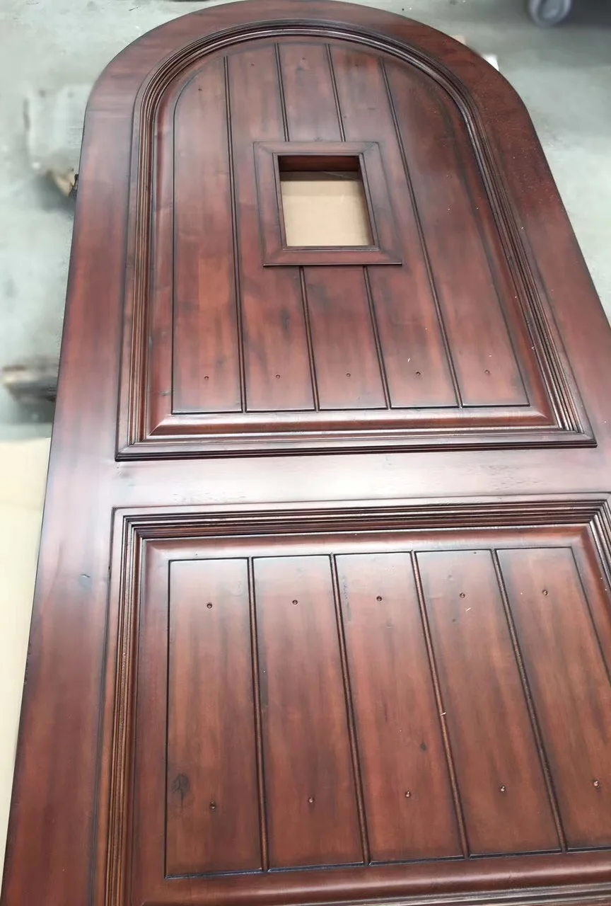 Front door styles pictures antique arched doors V-groove panels hotel entry doors to sale