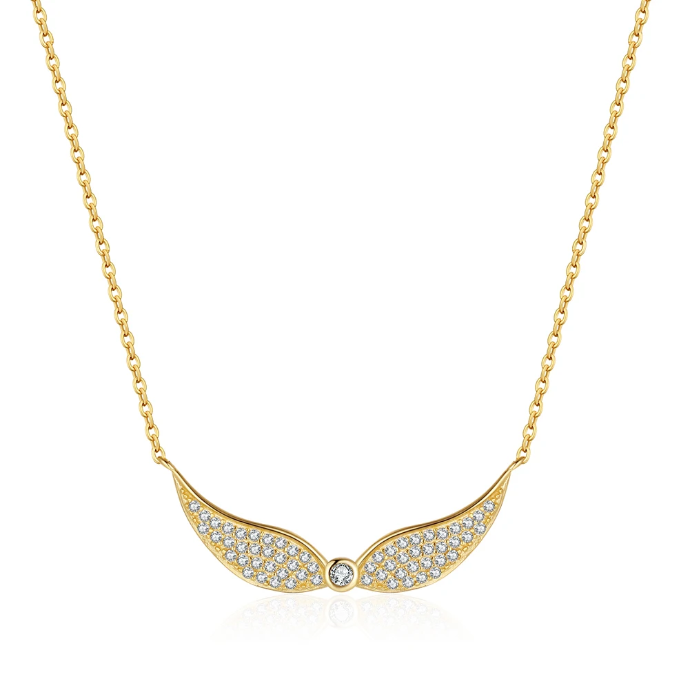 SN348 RINNTIN Custom Gold Plated 925 Sterling Silver Zirconia Jewelry Pave CZ Diamond Angel Wing Charm Necklace for Women Trendy