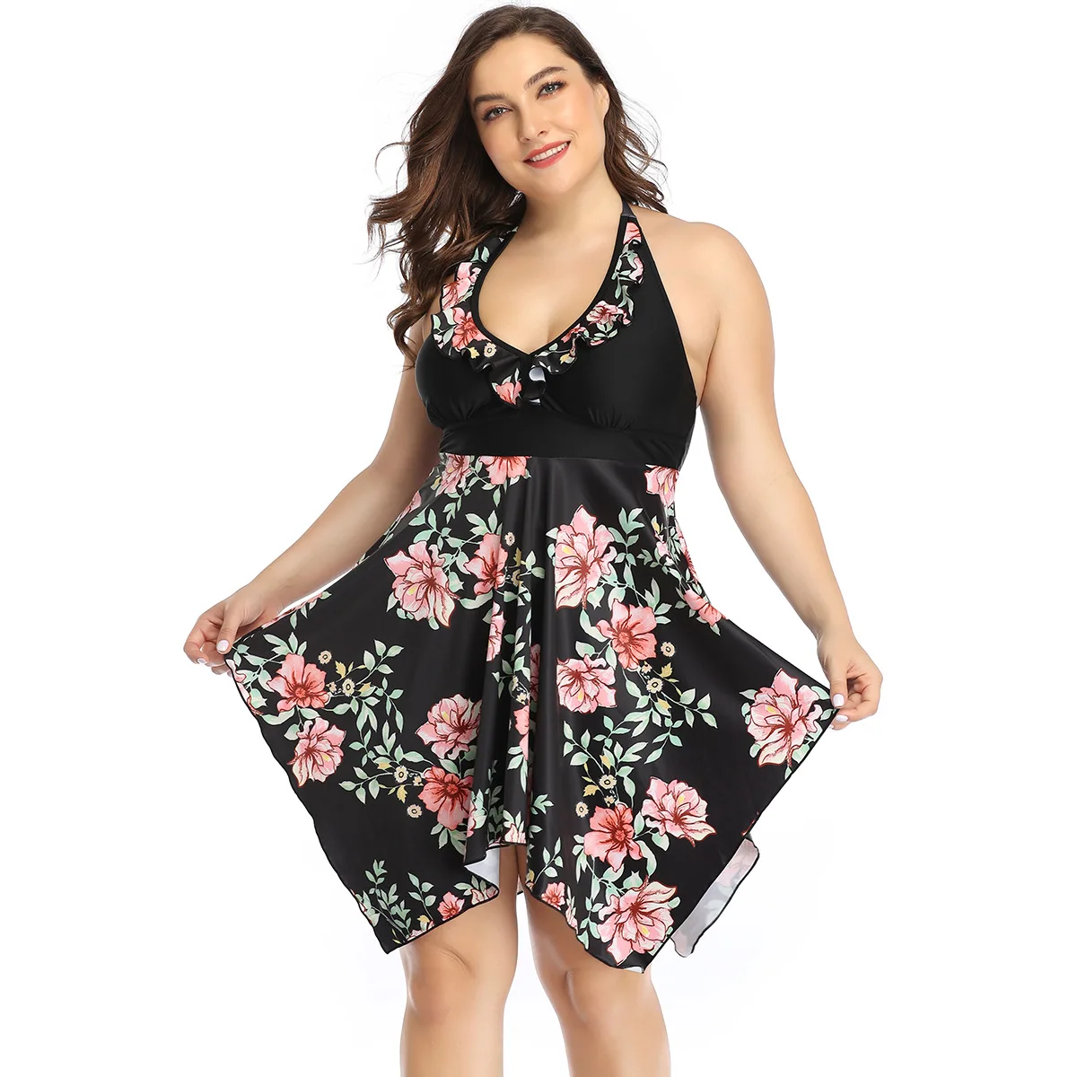 Custom  Swimdress Floral Swimsuit Plus Size Tankini and Plus Size Swimwear Two Piece