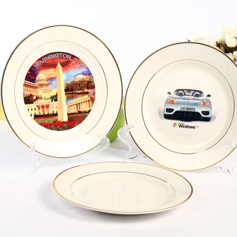 
8inch Sublimation gold edge ceramic plate white blank 