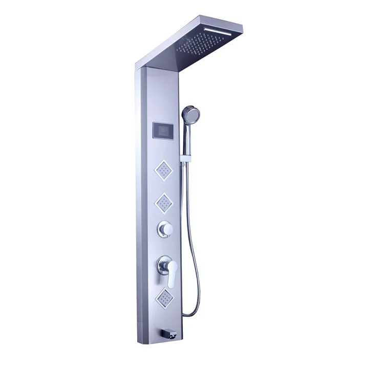 Soft Massage Modes Stainless Steel Wall System Panel Chrome Finish Brushed Valve Core Ceramic Material LED Shower Panel