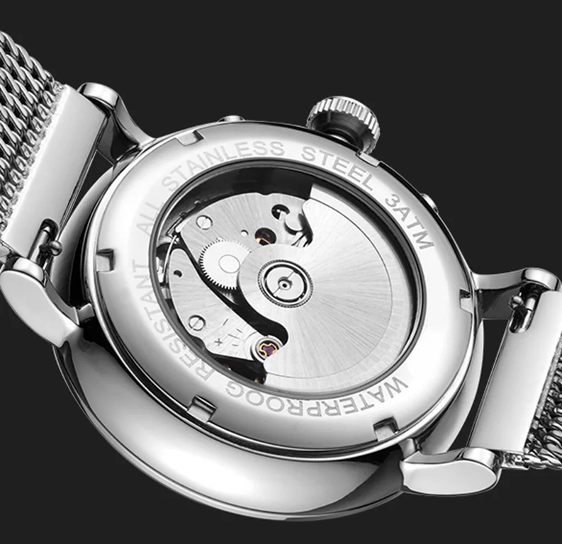 Fashion stainless steel 316l case complete calendar moon phase men mechanical watch