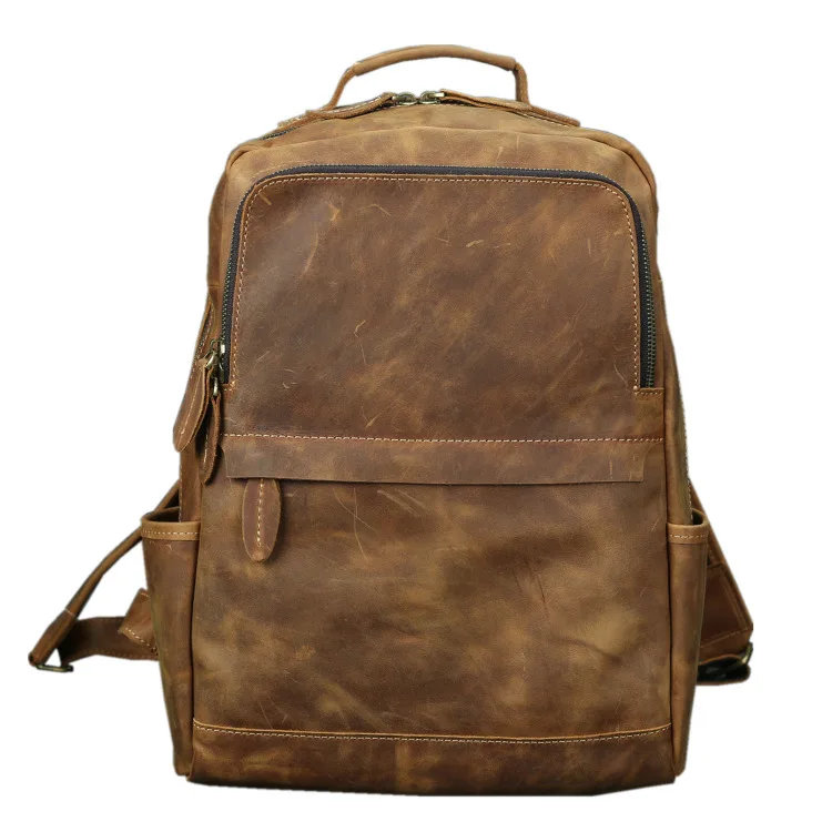 Andong Shoulder Bag Backpacks for Men Genuine Cowhide Travel Backpack Retro Crazy Horse Leather School Bag European Fashion