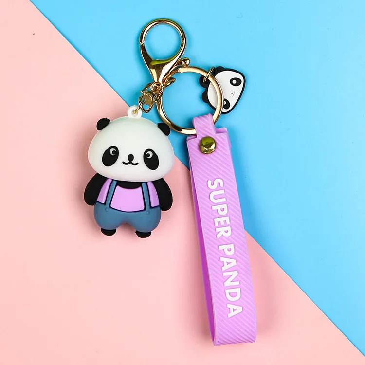 New arrival 3D soft pvc keychain custom  plastic doll PVC cartoon corporate mascot couple gift pendant Panda PVC key chain