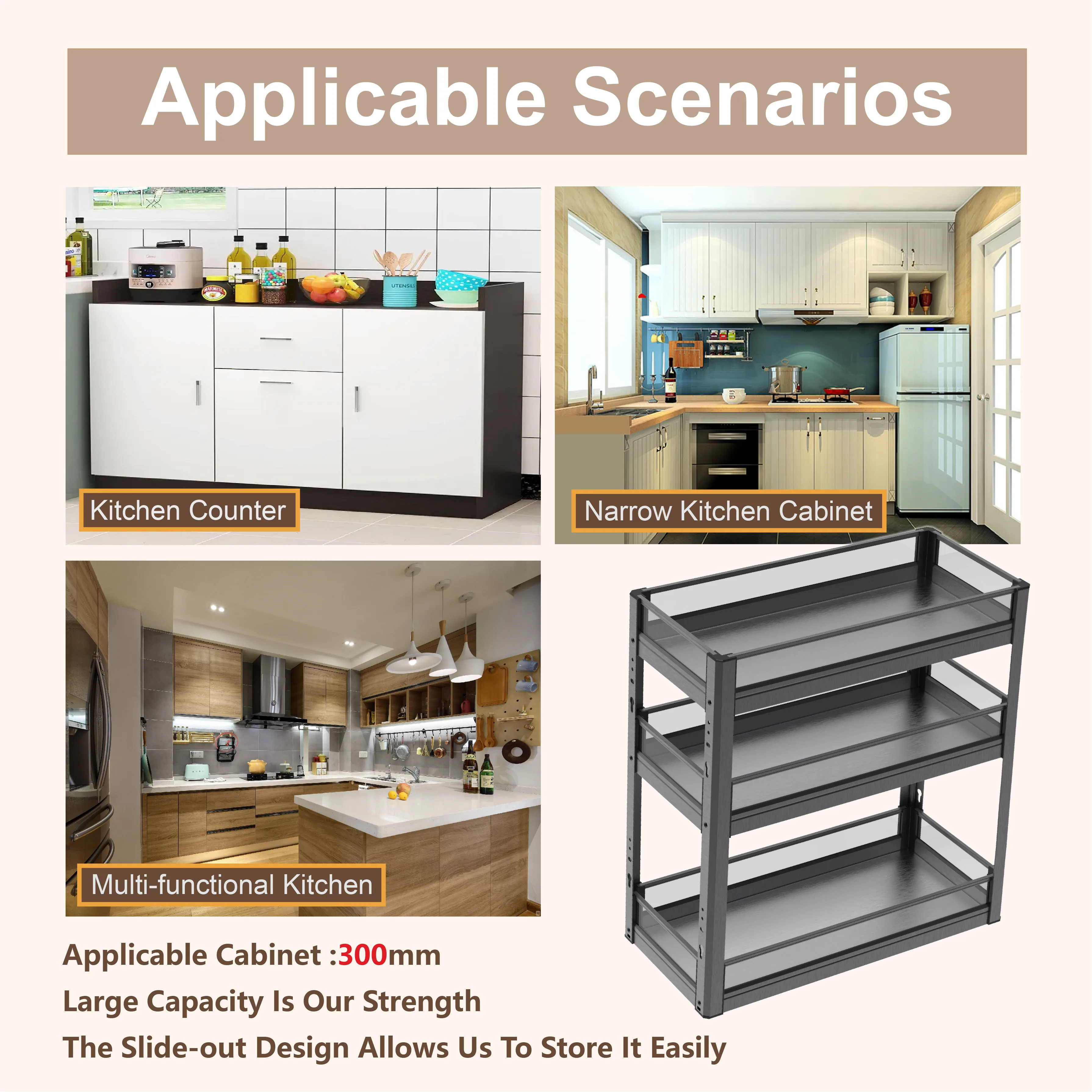 Retractable Kitchen Storage 25cm Shelf Hardware to Join Cabinet Pull Out Organizer Under Sink Glass 3 Layer Bottom Bottle Basket