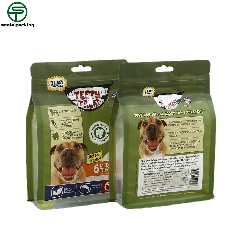 Wholesale Pet food packaging bags customize logo ziplock quad seal bag for pet food stand up pouch with zipper