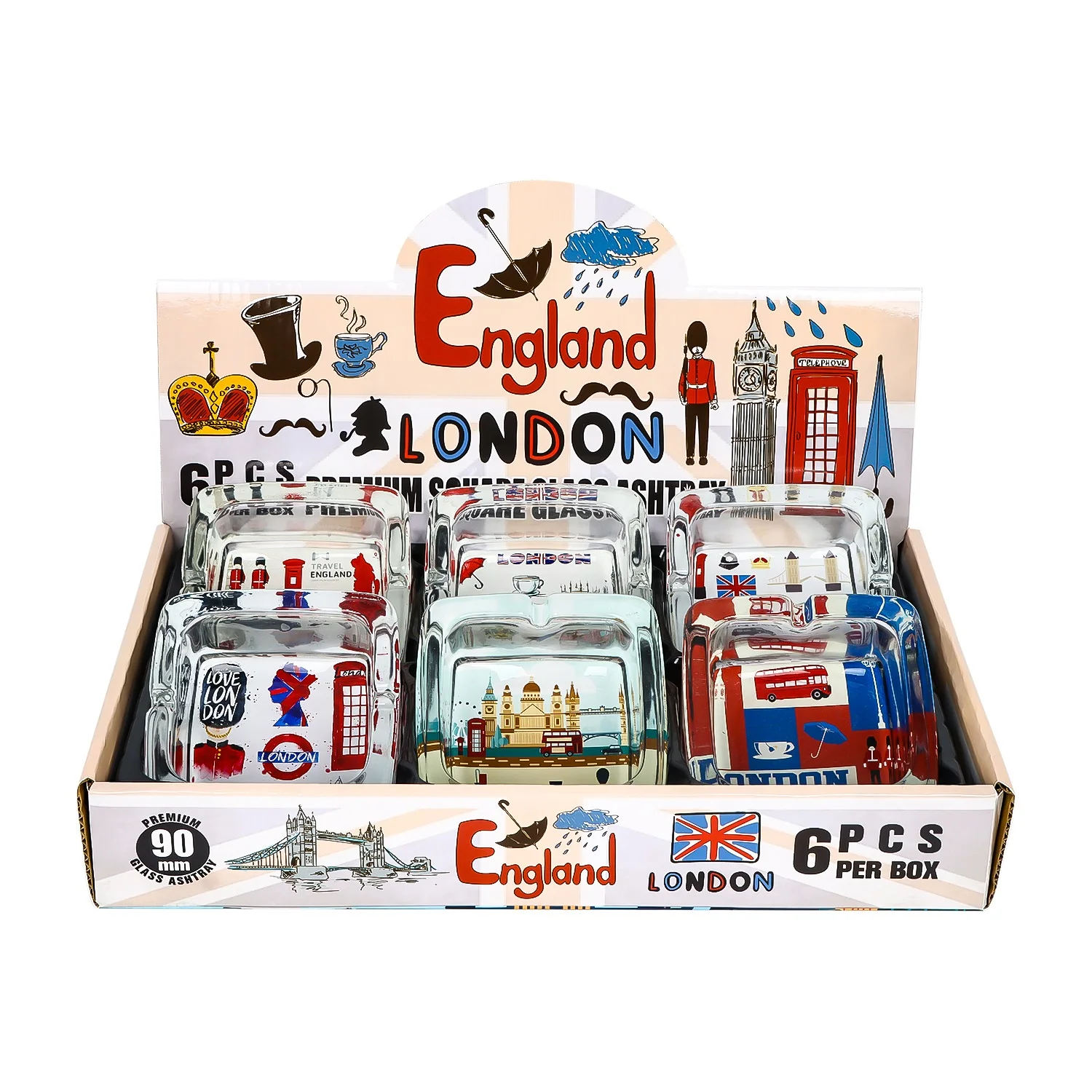 New Design High-Quality Affordable Custom Print Color Logo 90mm Square Glass Ashtray Smoking Cigarette Shop Accessories