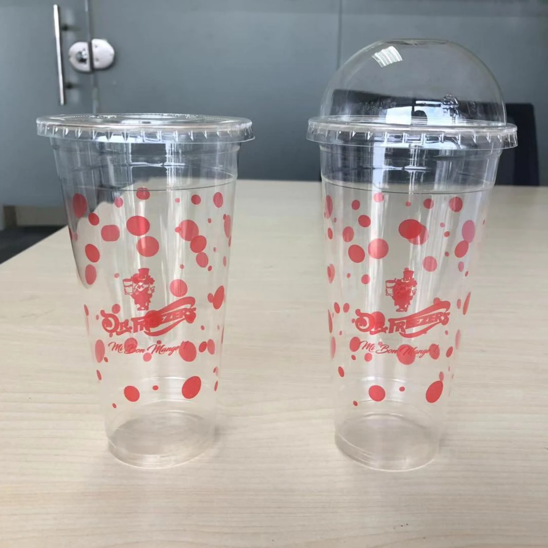 wholesale custom 20oz pet type clear disposable plastic frappe cups with dome lid transparent ice 24oz coffee cup