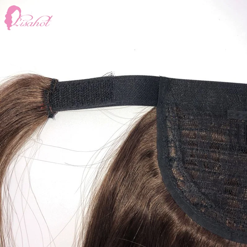 100% Human Hair Remy Unprocessed Bone Straight 4# Dark Brown Pony Tails Clip On Ponytail Cosplay Hair Wig For Black Women
