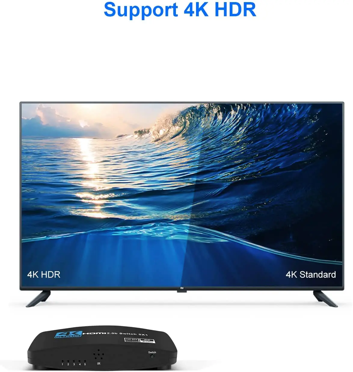 4K HDMI Switch 5port 5 in 1 out HDMI2.0b Switcher 5x1 Box Supports 4k 60HZ RGB with IR Remote