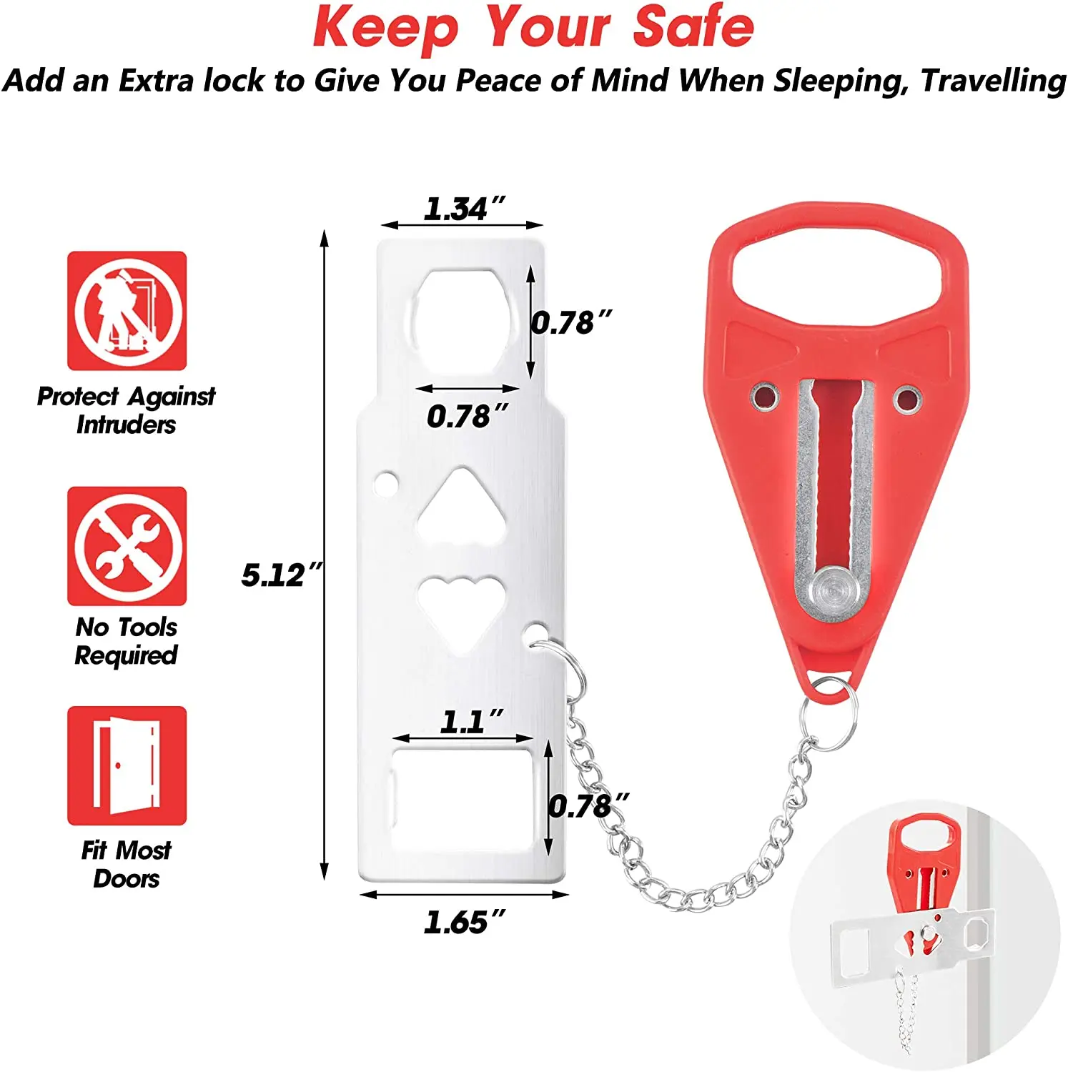 KAIYING Portable Door Lock Home Security Door Locker Travel Locks for Additional Safety and Privacy Perfect for Traveling Hotel