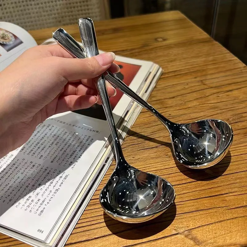 Customization High Quality 304 Stainless Steel Korean-Style Spoon Silver Thickened Long Handle Meal Soup Spoon