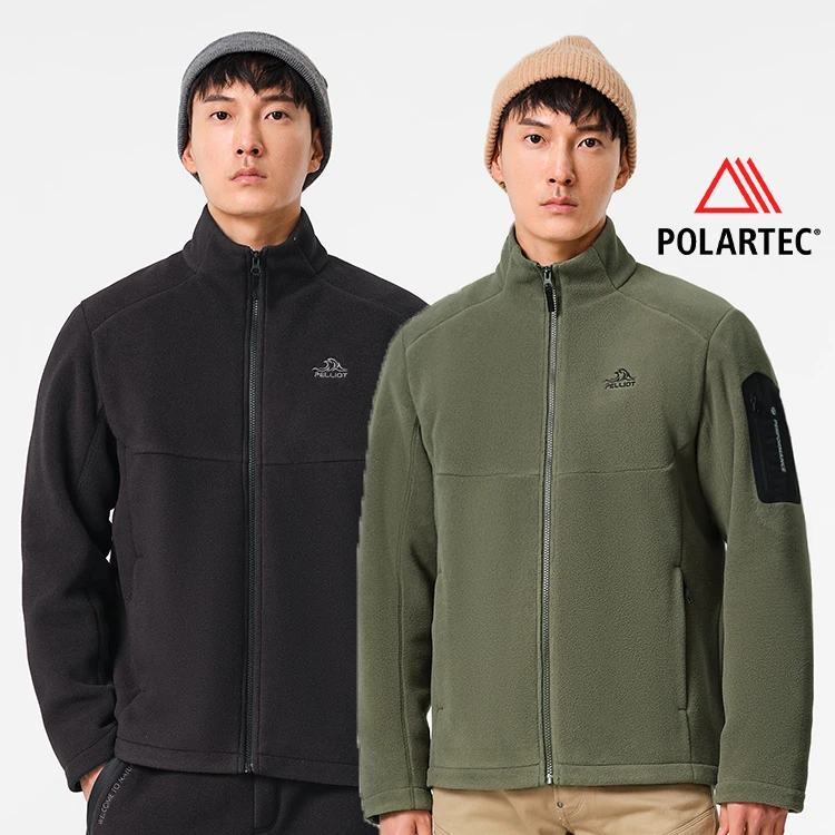 PELLIOT Polartec флисовая куртка с тиснением на молнии и карманом для работы открытом воздухе зимняя дышащая мужская со стоячим воротником теплая Толстая 329 г