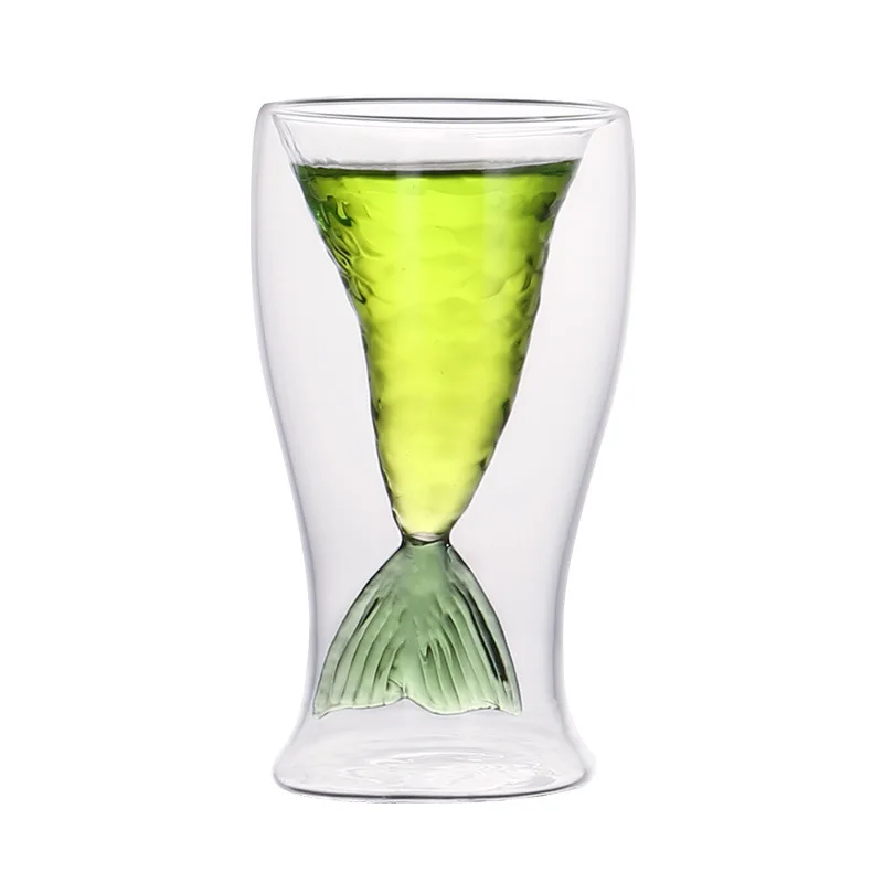 Double Wall Glass Cup Fishtail Cup Shot Glasses Colorful High Borosilicate  Tableware American Style Stock Glass Goblet