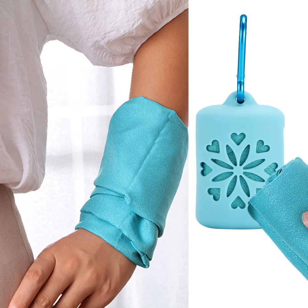 
Portable Microfiber Quick Dry Feeling Cool Ice Gym Towel Travel Sports Towel With Silicone Case For Outdoor Running Yoga Sports 