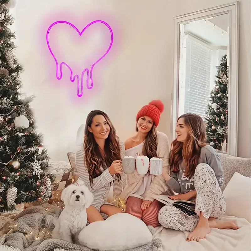 1pc Heart Mirror Neon Sign, Multipurpose Decorative Wall Mounted Light, USB Powered