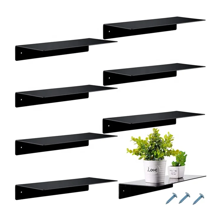 Modern and Simple Black Acrylic Wall Shelves Floating Shelves Kids Bookshelf with Holes for Home