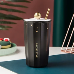 Nordic fashion simple with lid ceramic cup creative double-layer insulation with straw men and women couple mugs