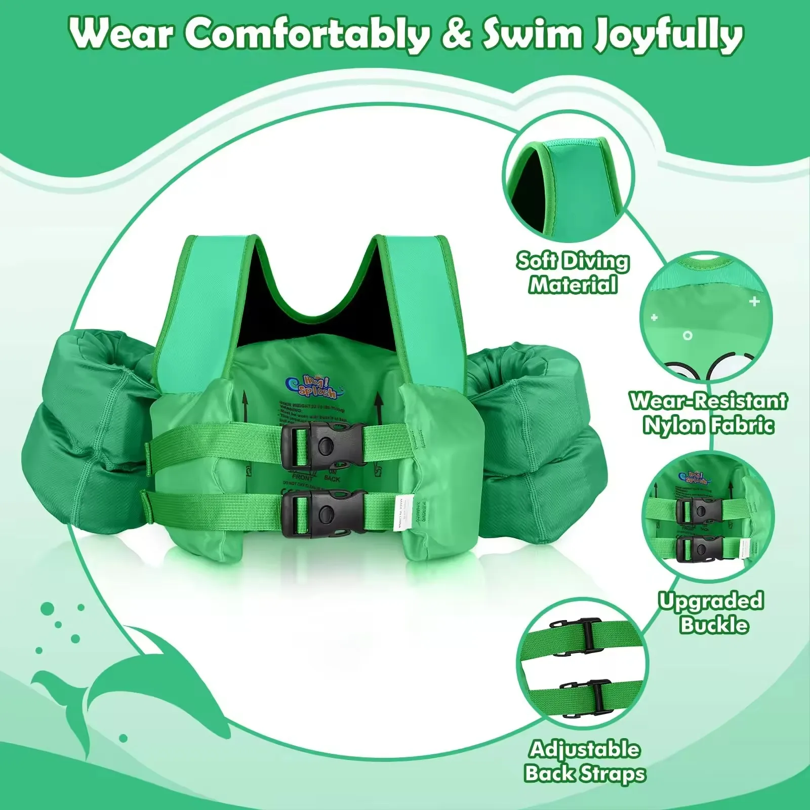 JIURAN Swimming Life Jacket Safety Vest for Kids Baby Puddle 3-6 years Children Swim Floating Arm Ring