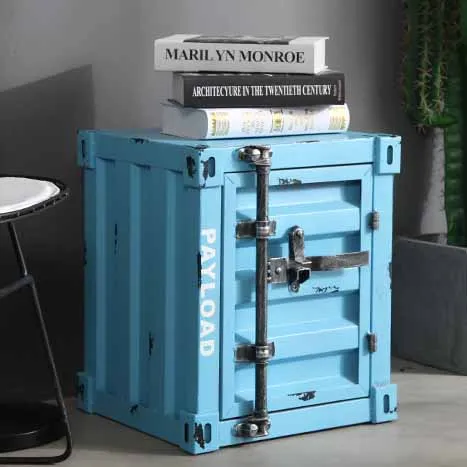 Vintage Industrial Retro Metal Iron Work American Customized Locked Shipping Container Side Coffee Table