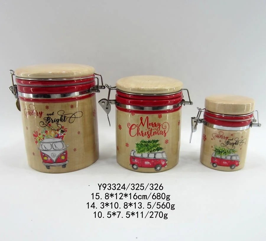 Set of 3 ceramic storage jars for Christmas decoration