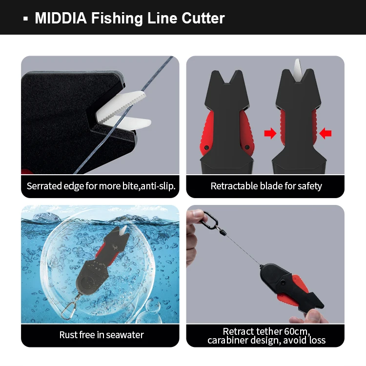 MIDDIA Fishing Line Cutters With Retractable Tether and Ceramic Blades That Cut Braid Mono Fluoro Lines Clean Smooth